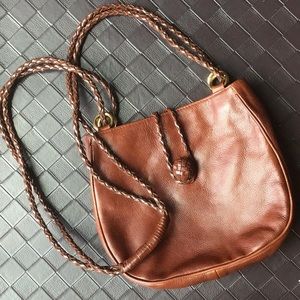 Vintage leather LJS Crossbody brown leather braided strap purse